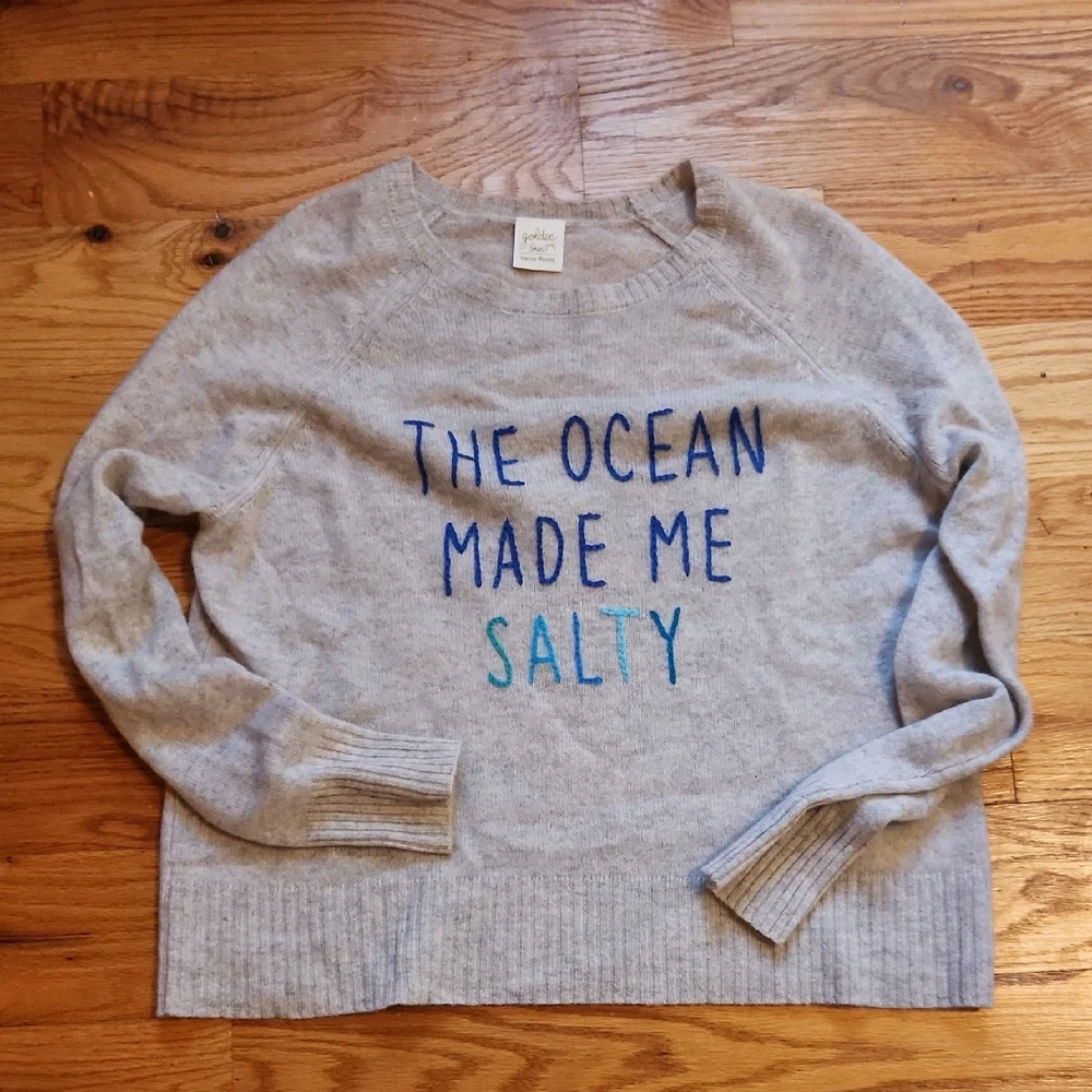 S/M "The Ocean Made Me Salty" Cashmere Sweater - Golden Sun NWOT - Picture 1 of 5